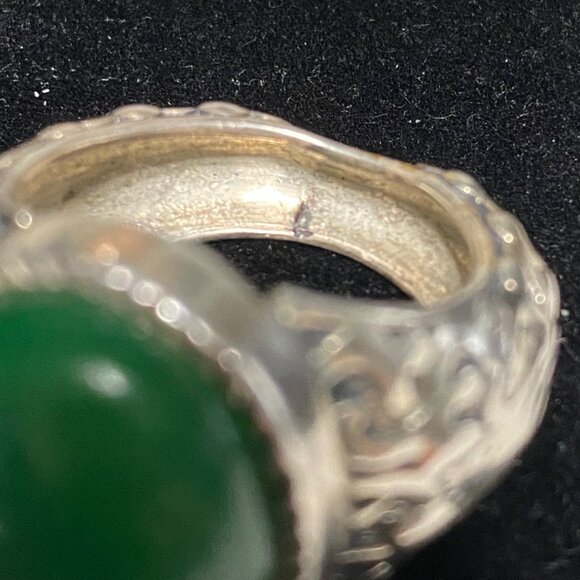 Ring Jade Size 8 Vintage Relief Design Jewelry Sterling Silver Tested - Picture 10 of 13